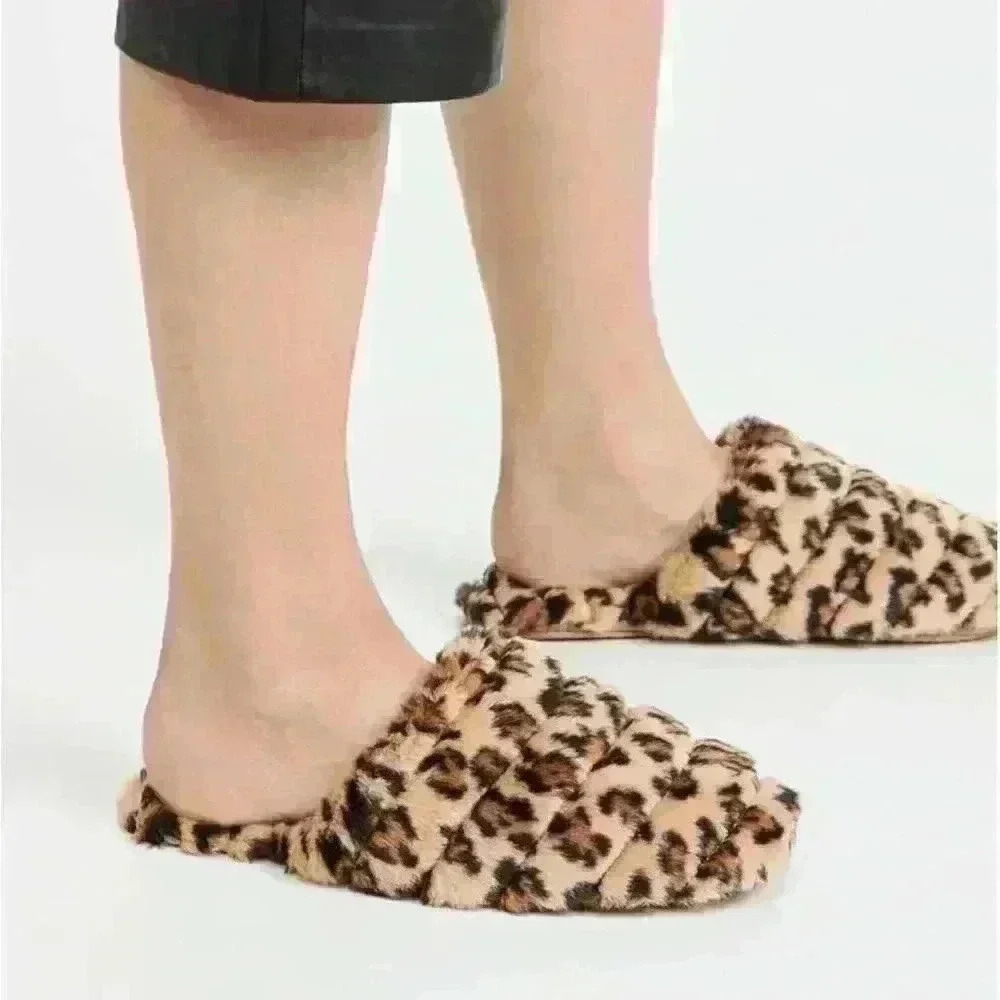 NWOT Madewell The Scuff Slipper Leopard Faux Fur 6 M
